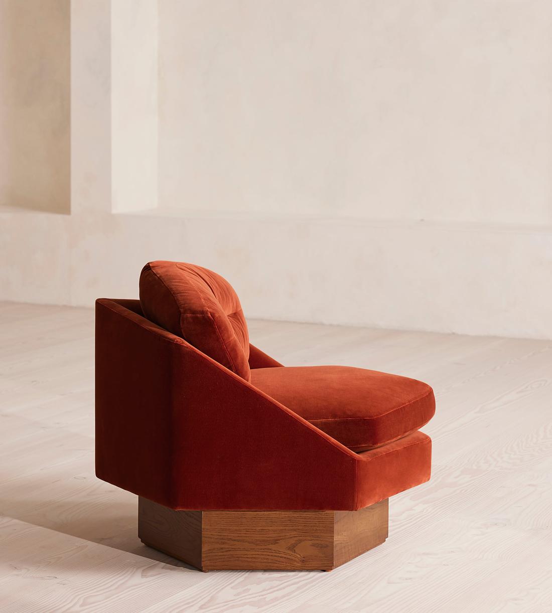 Rust Velvet Hexagonal Swivel Accent Chair