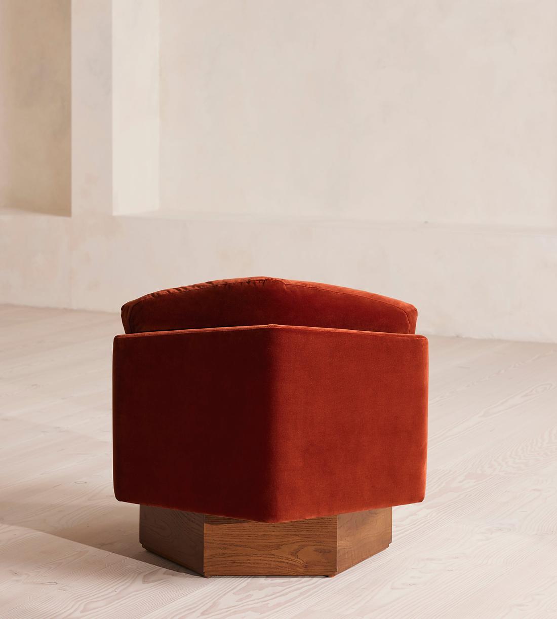 Rust Velvet Hexagonal Swivel Accent Chair