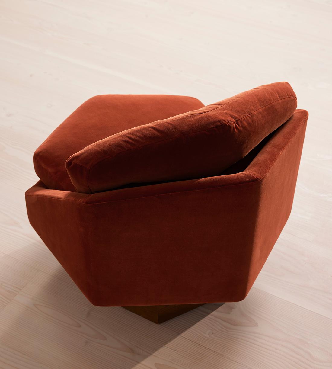 Rust Velvet Hexagonal Swivel Accent Chair