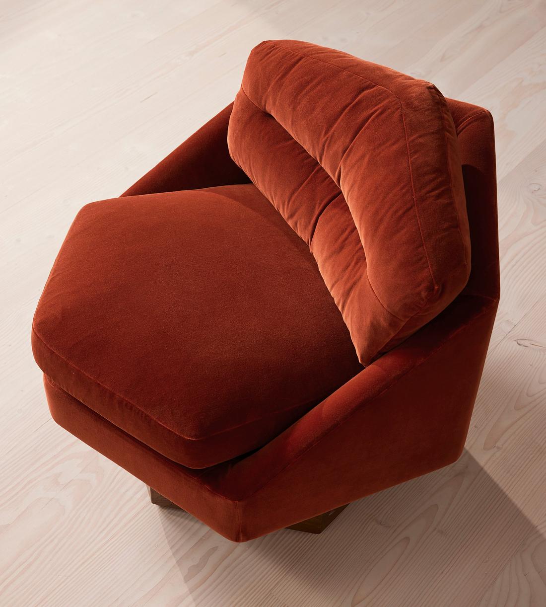 Rust Velvet Hexagonal Swivel Accent Chair