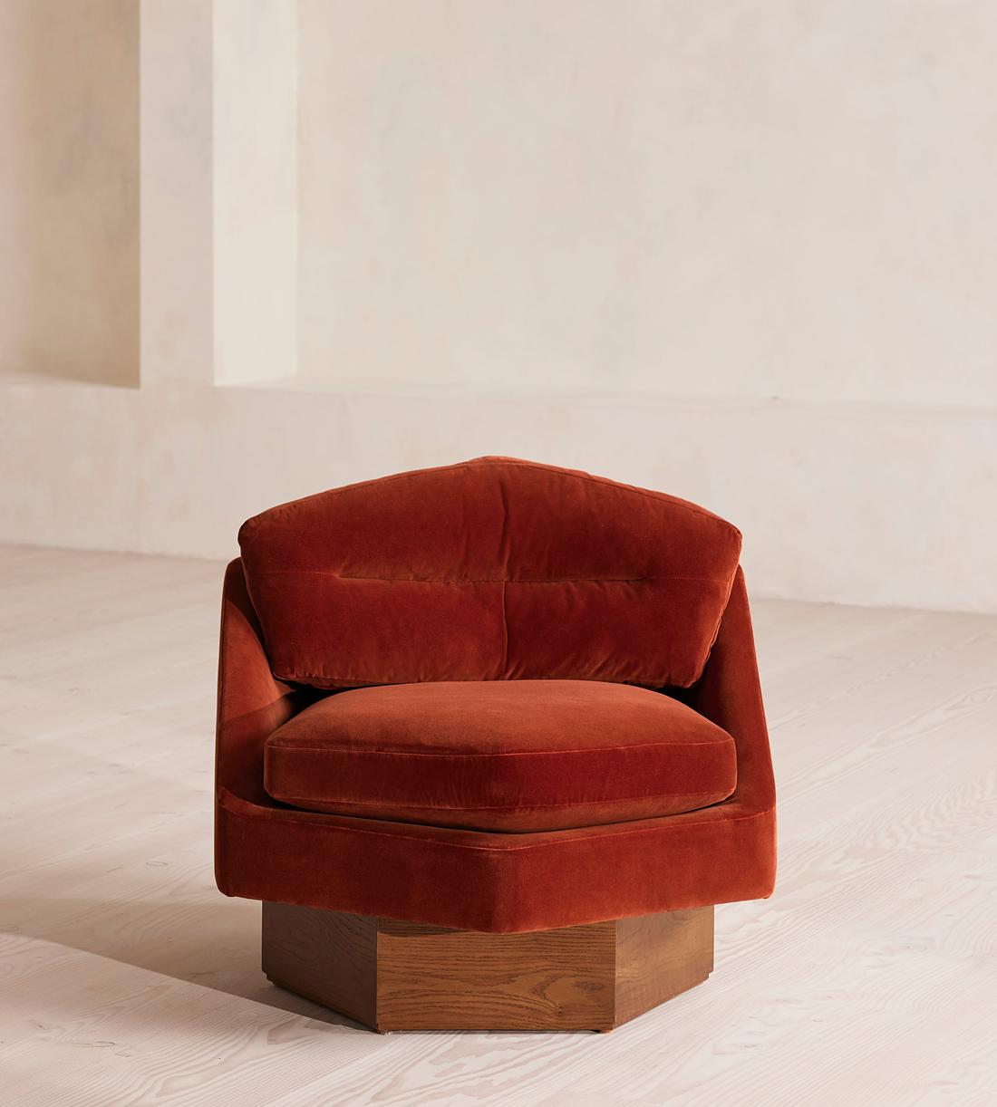 Rust Velvet Hexagonal Swivel Accent Chair