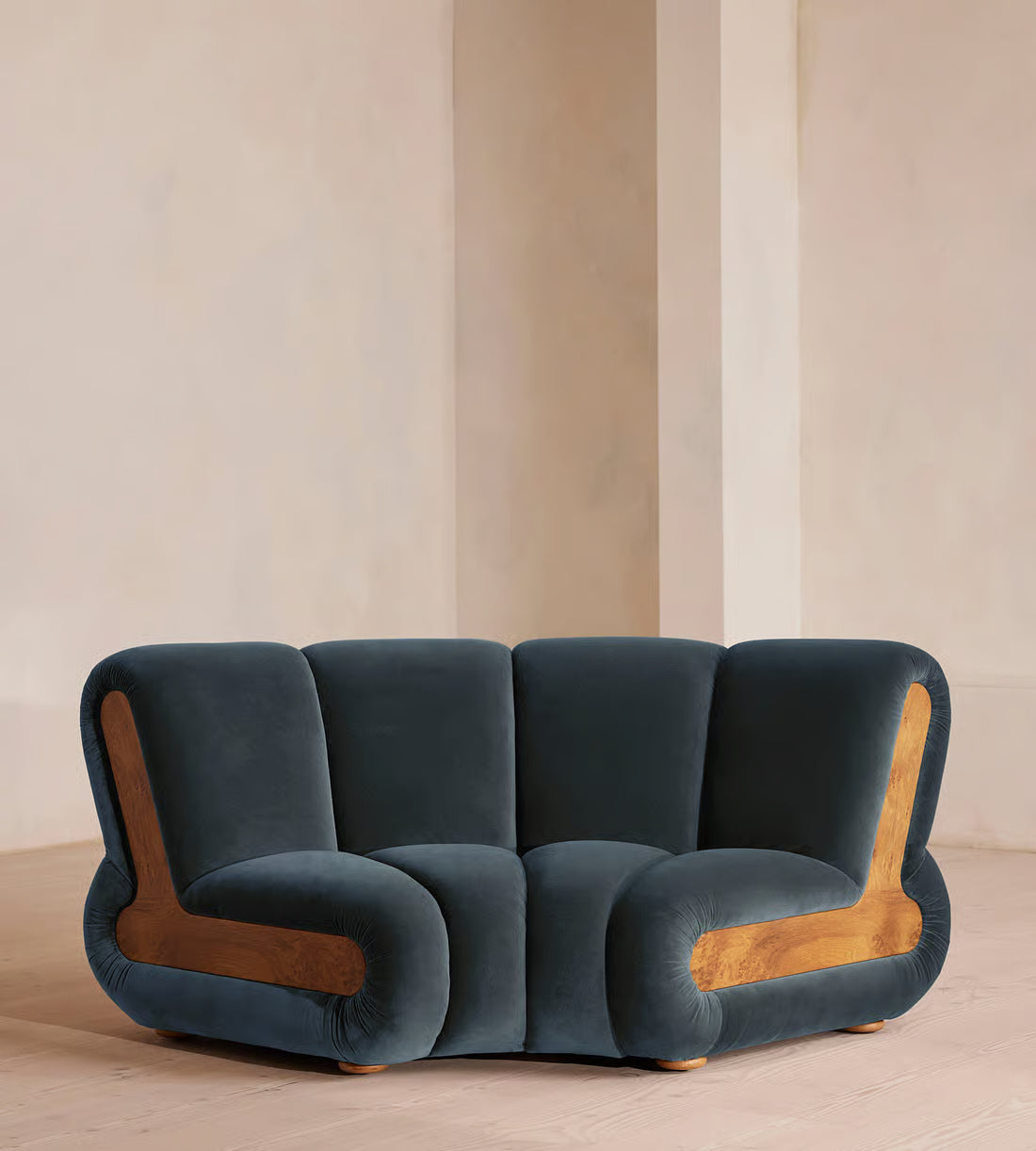 Sculptural Velvet Modular Curved Armchair