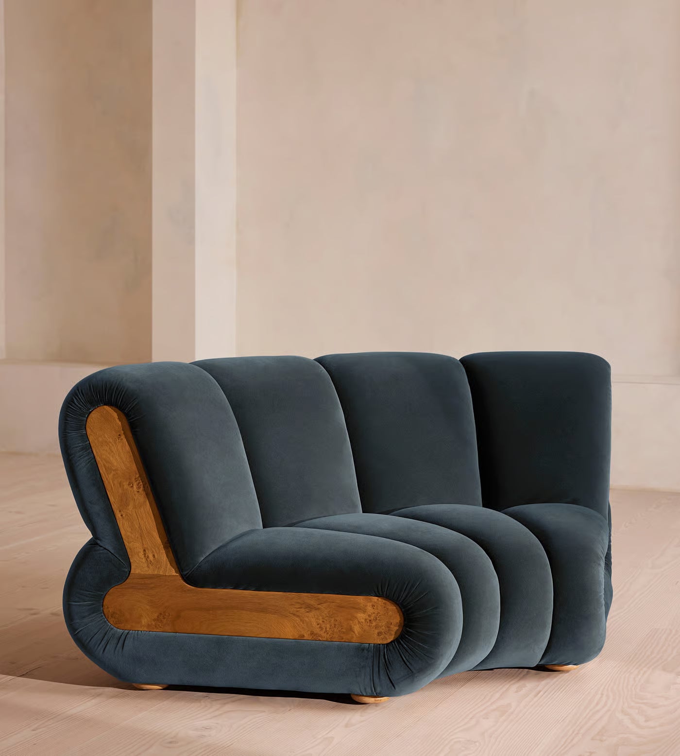 Sculptural Velvet Modular Curved Armchair