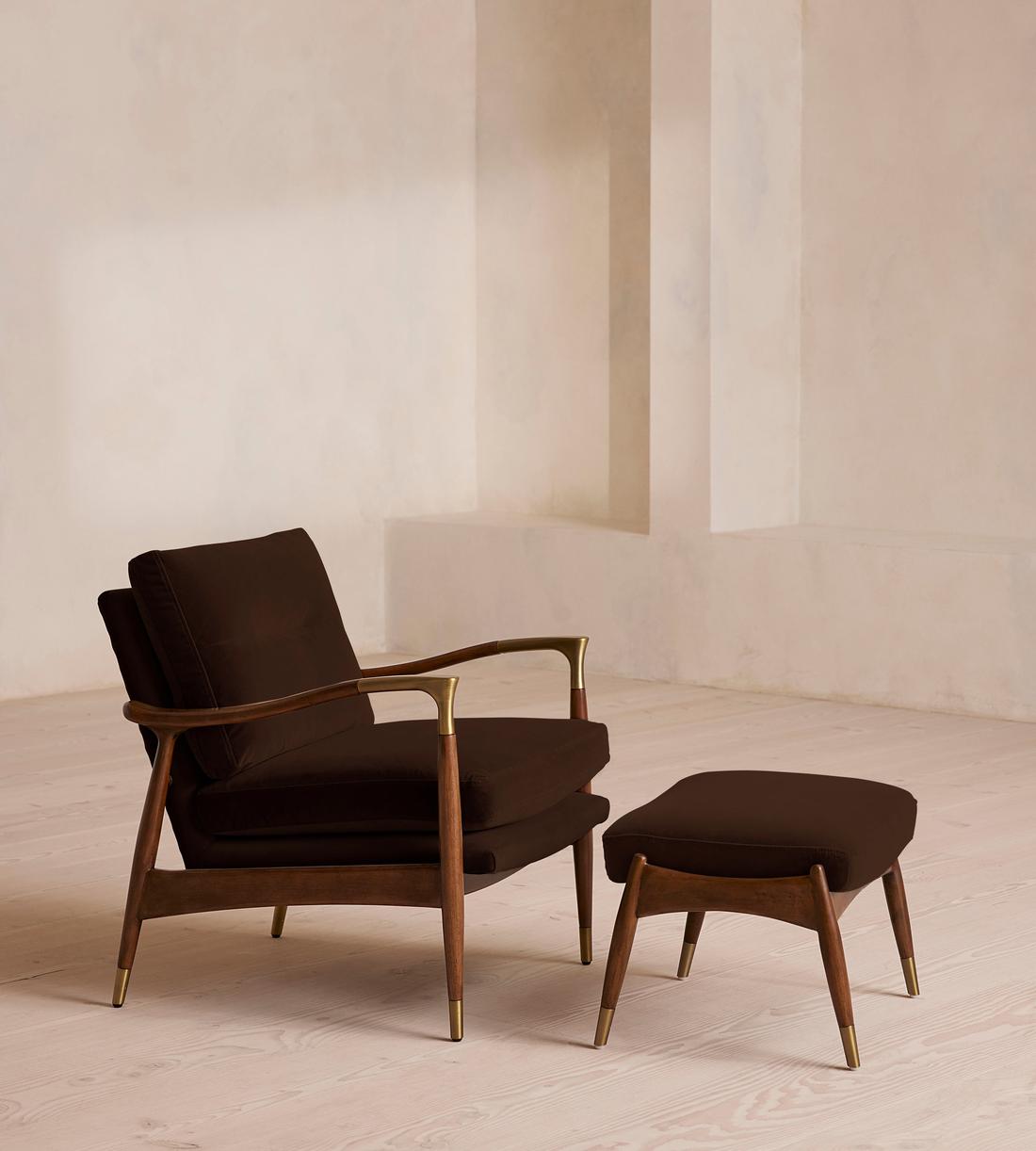 Modern Velvet Brass Accent Chair