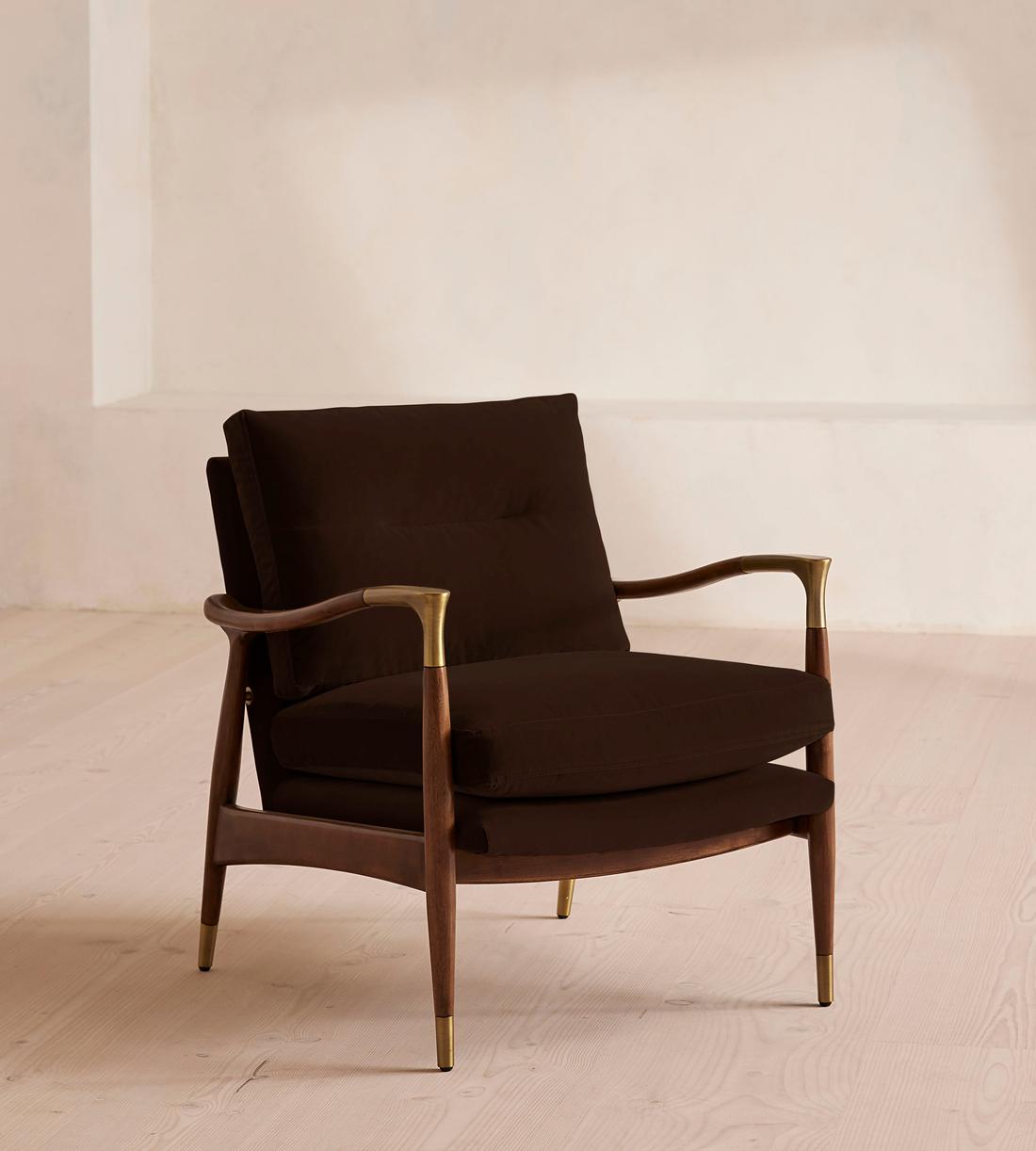 Modern Velvet Brass Accent Chair