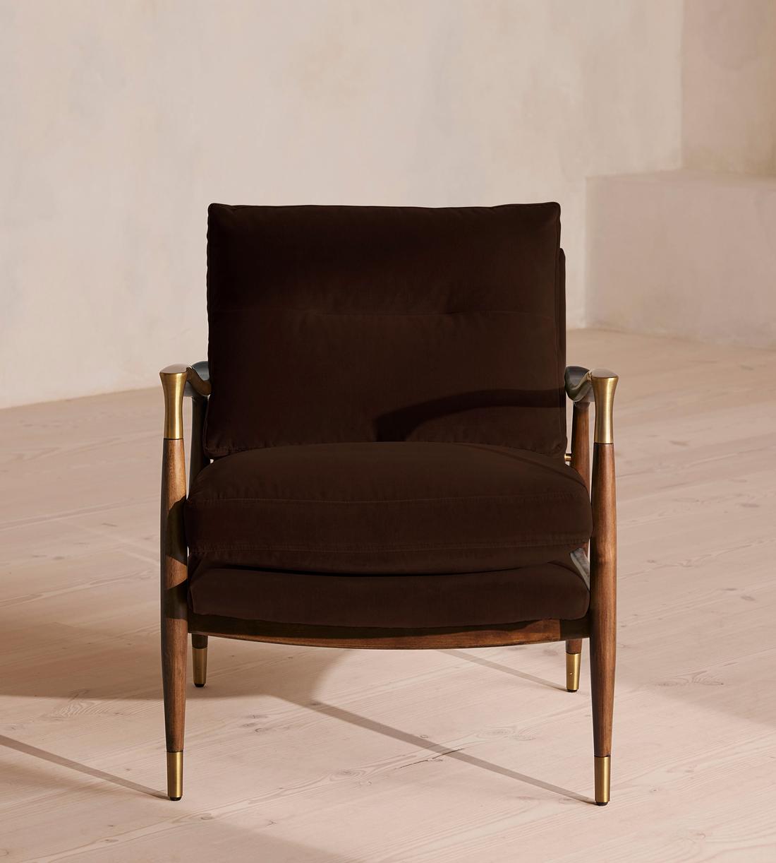 Modern Velvet Brass Accent Chair