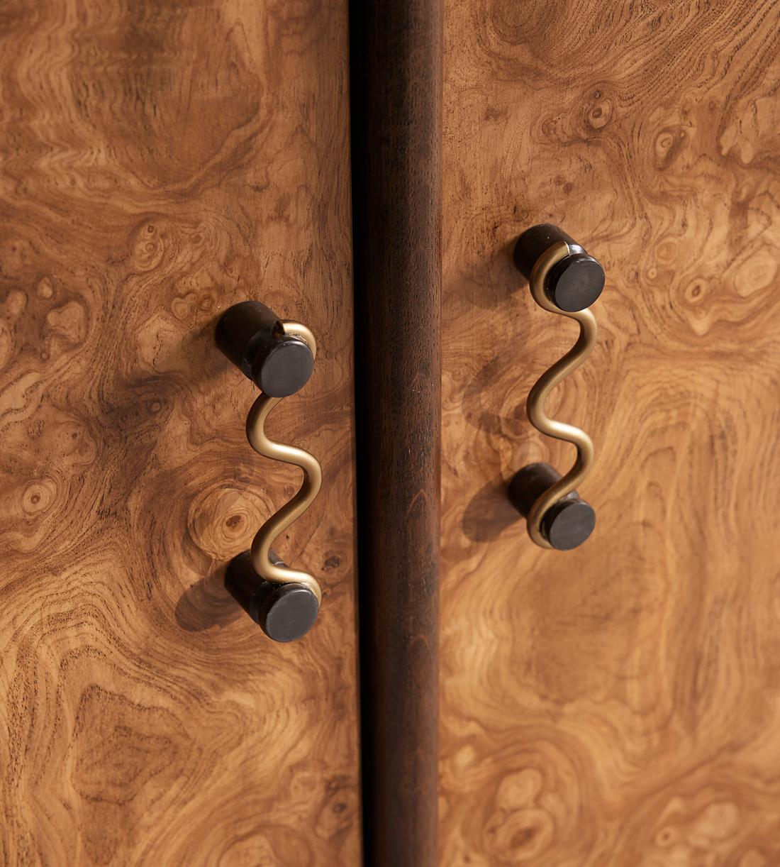 Modern Burl Wood Illuminated Bar Hutch