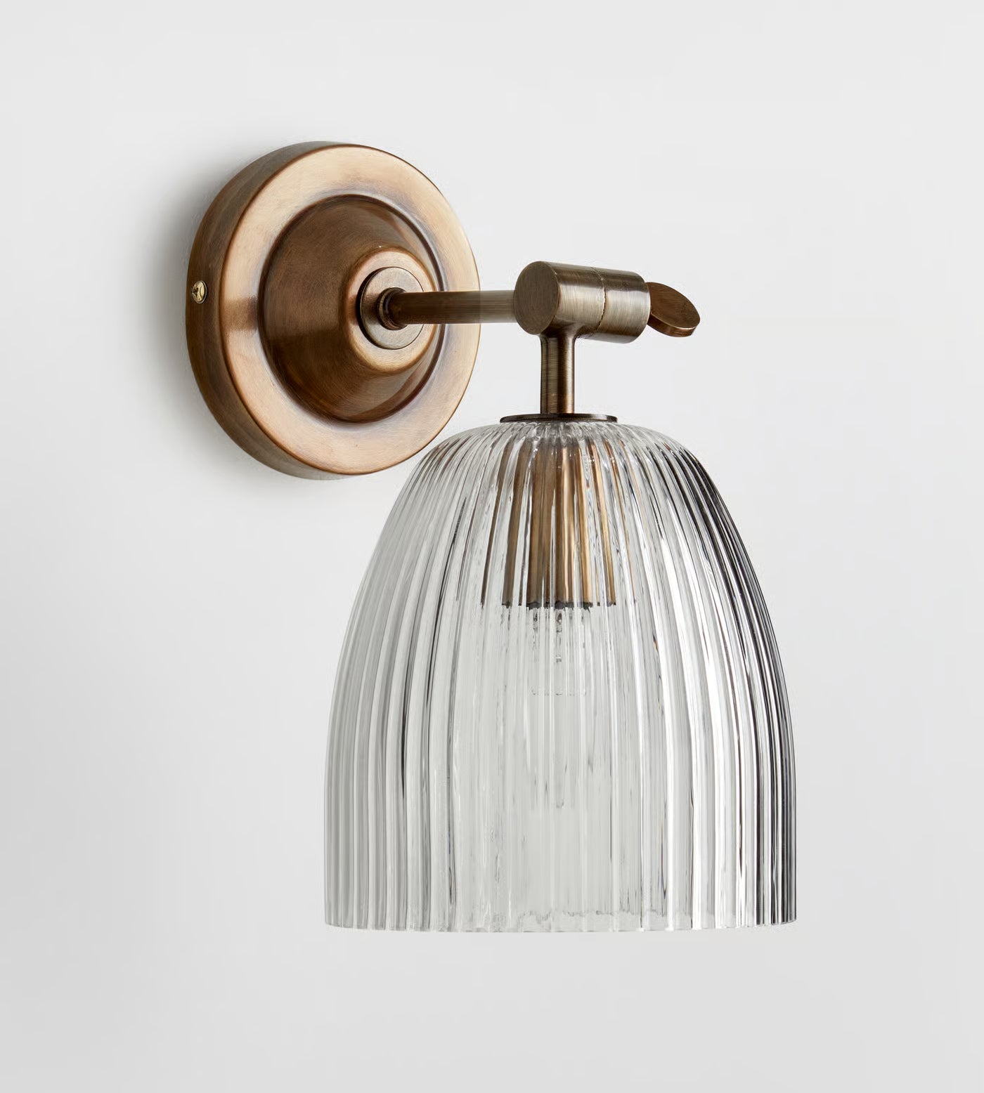 Industrial Brass Ribbed Glass Wall Lamp
