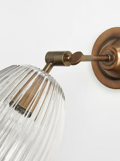 Industrial Brass Ribbed Glass Wall Lamp