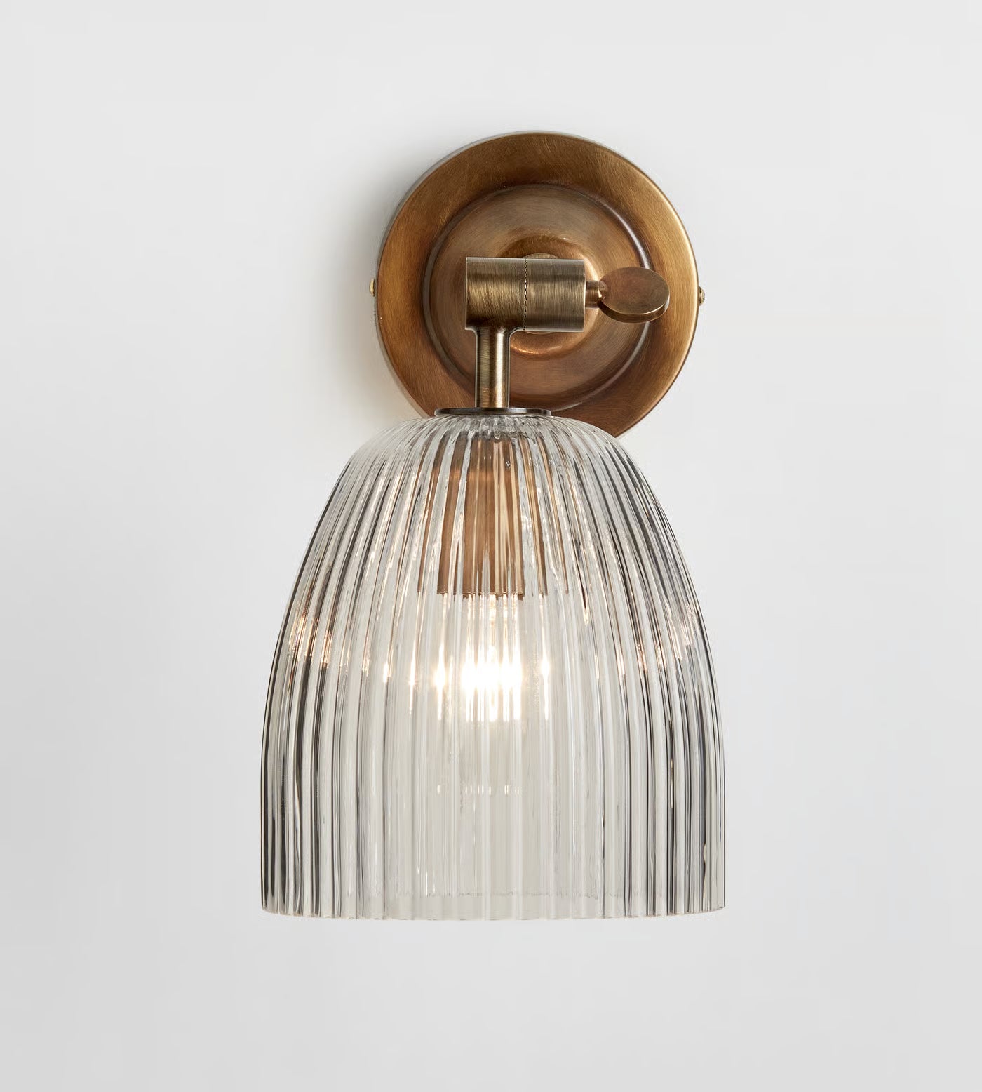 Industrial Brass Ribbed Glass Wall Lamp