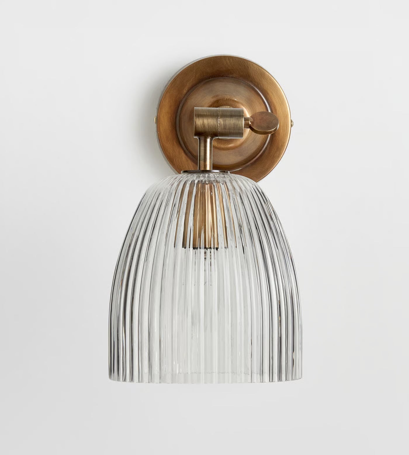 Industrial Brass Ribbed Glass Wall Lamp