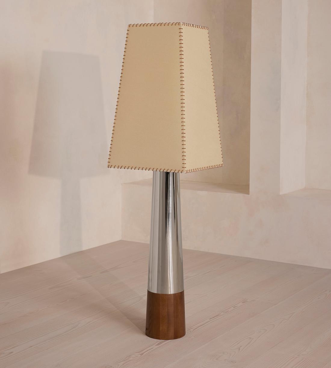 Mid-Century Chrome Floor Lamp with Stitching