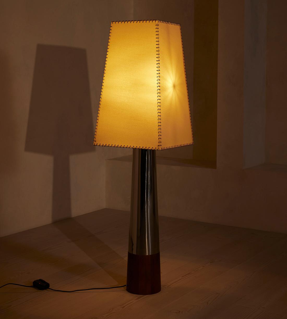 Mid-Century Chrome Floor Lamp with Stitching
