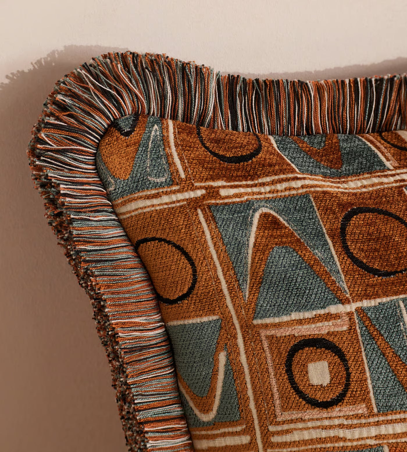 Earth Tone Geometric Fringed Throw Pillow