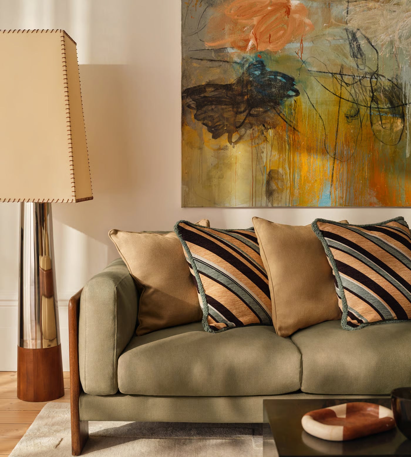 Woven Diagonal Stripe Sage Accent Pillow