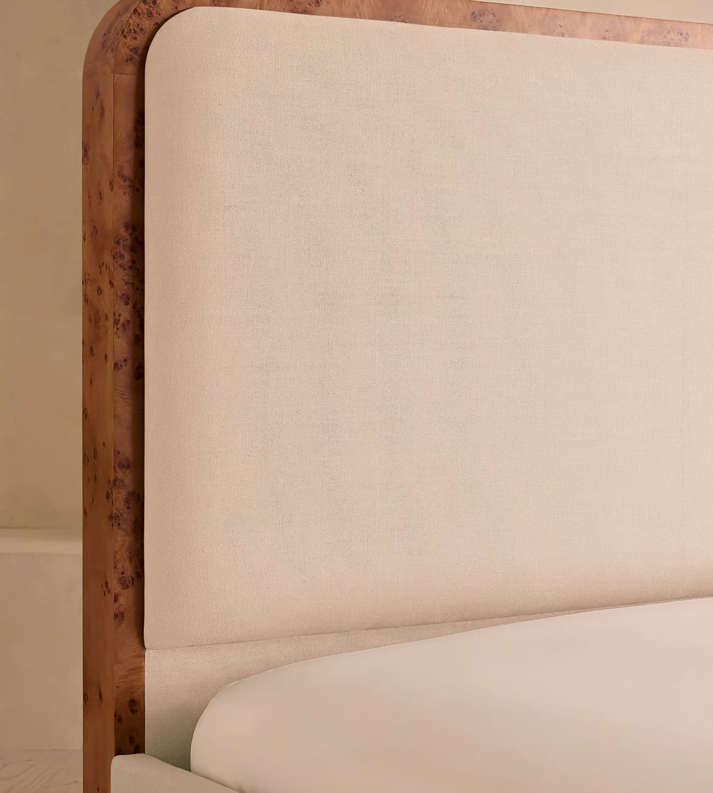 Sculptural Off-White Upholstered Wooden Bed
