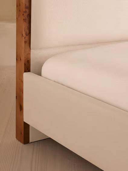 Sculptural Off-White Upholstered Wooden Bed