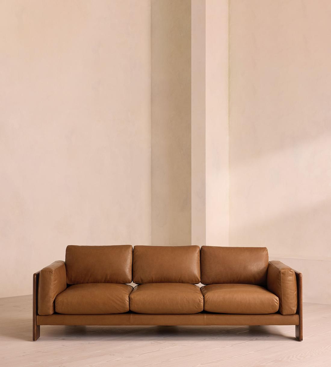 Tan Leather Sculptural Sofa
