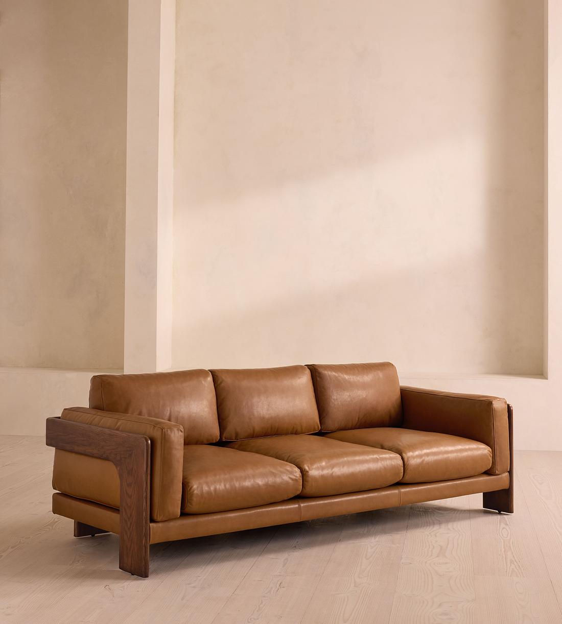 Tan Leather Sculptural Sofa