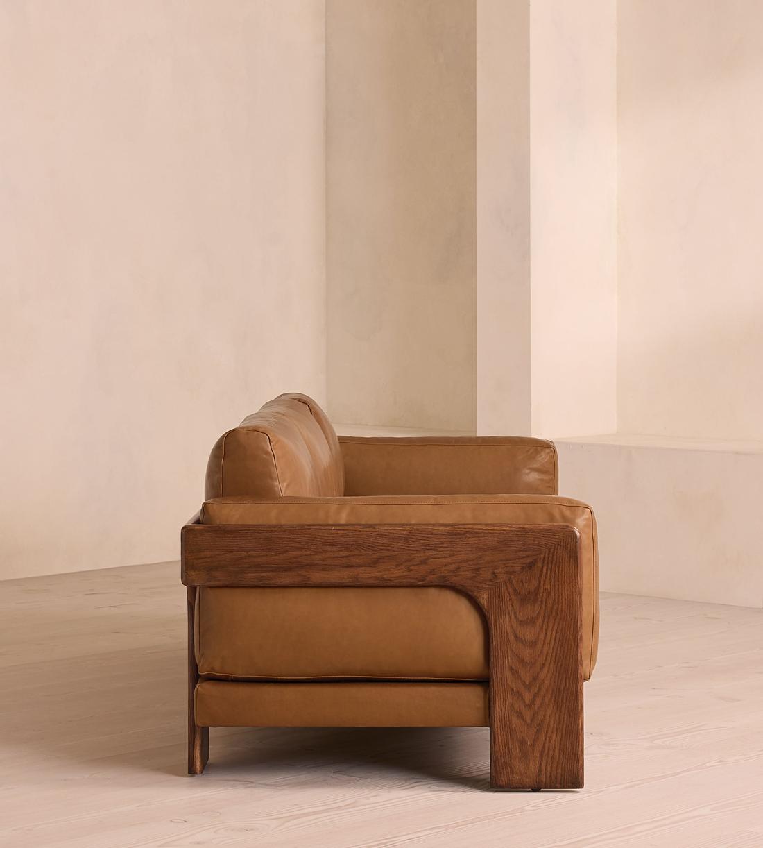 Tan Leather Sculptural Sofa