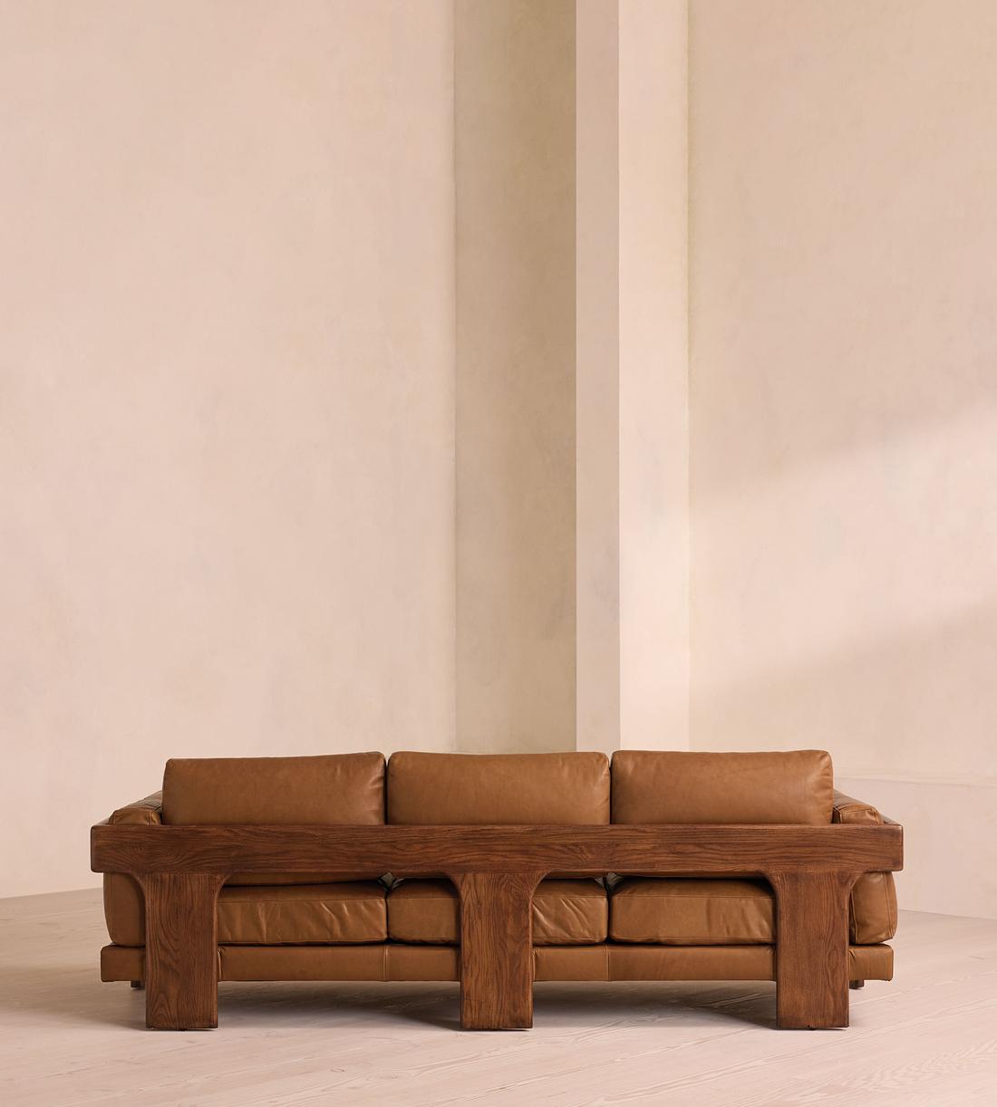 Tan Leather Sculptural Sofa