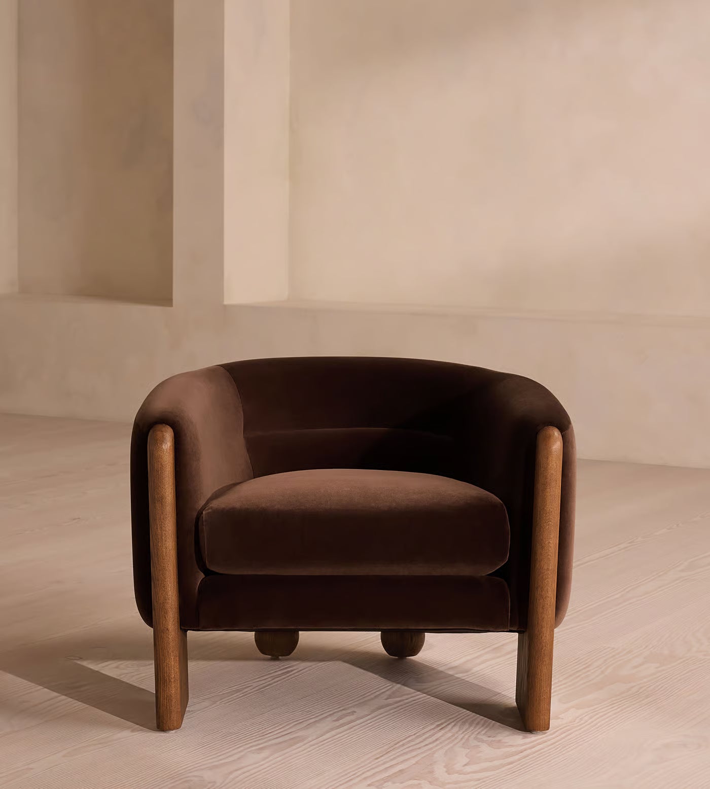 Velvet Curved Barrel Accent Chair