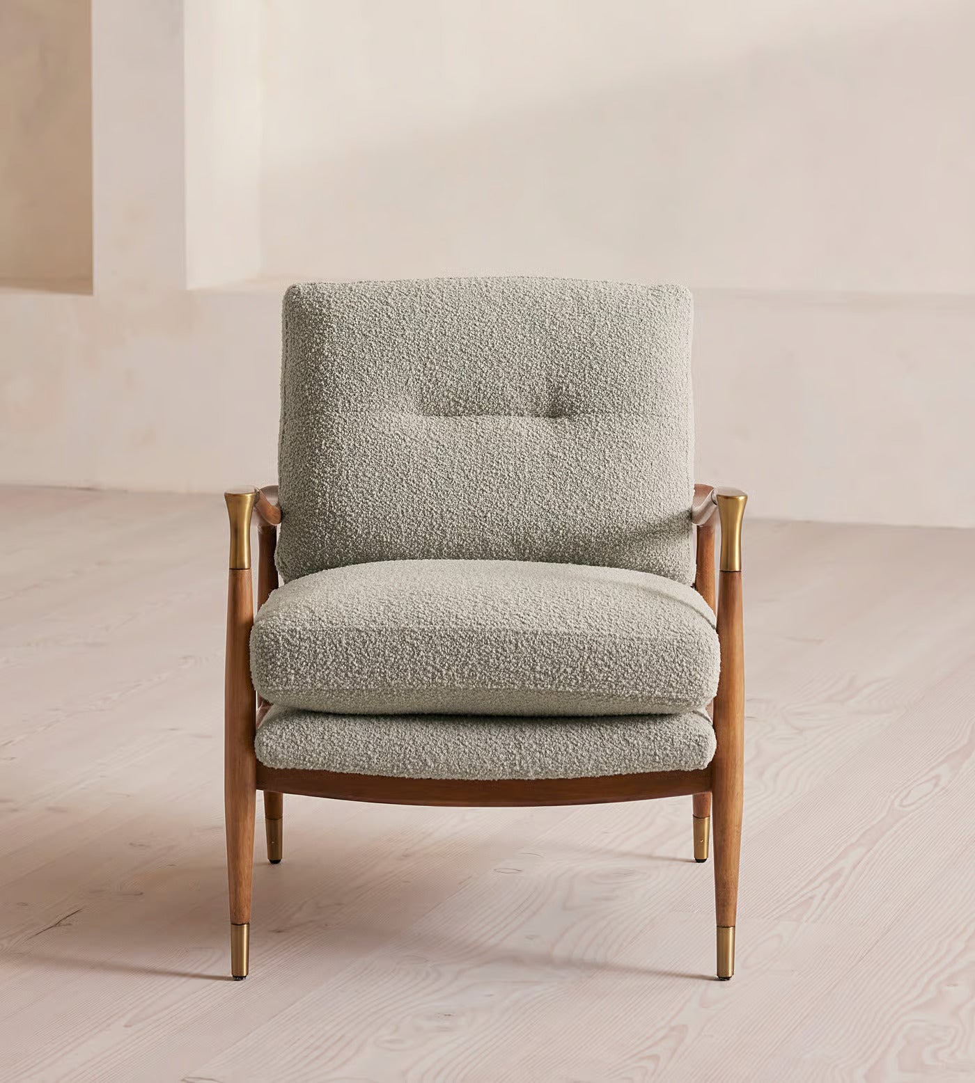 Walnut and Sage Bouclé Accent Chair