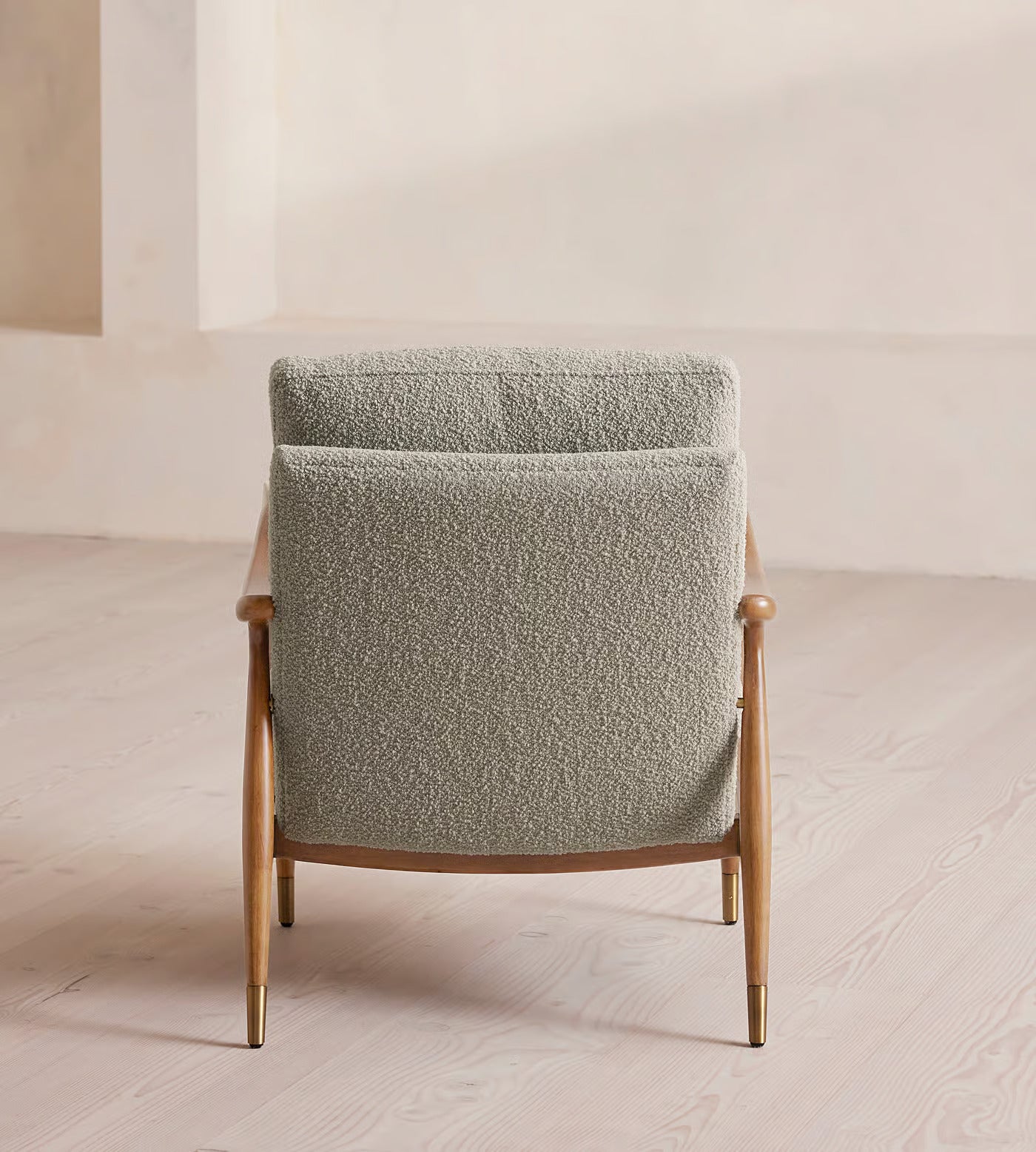Walnut and Sage Bouclé Accent Chair