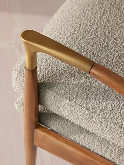 Walnut and Sage Bouclé Accent Chair
