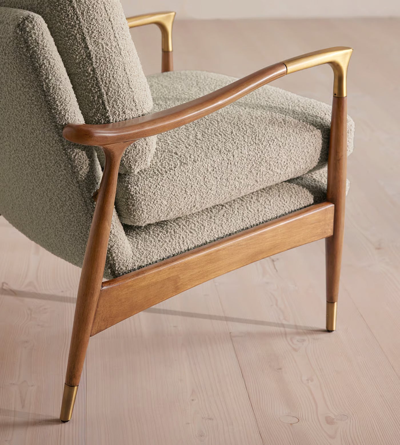 Walnut and Sage Bouclé Accent Chair