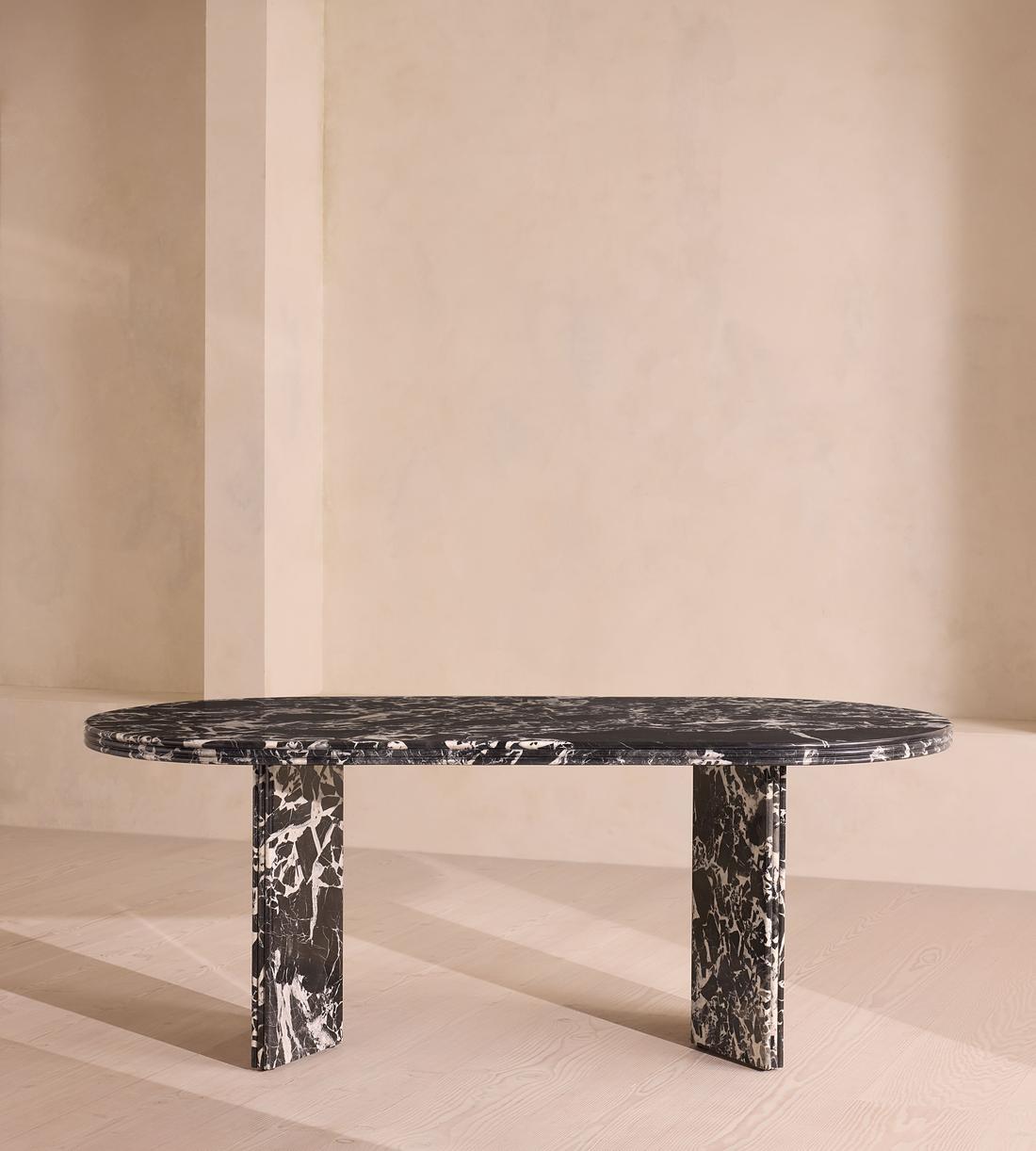 Architectural Oval Black Stone Dining Table