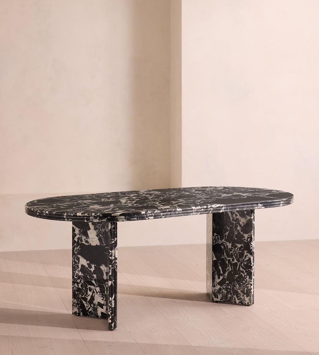 Architectural Oval Black Stone Dining Table