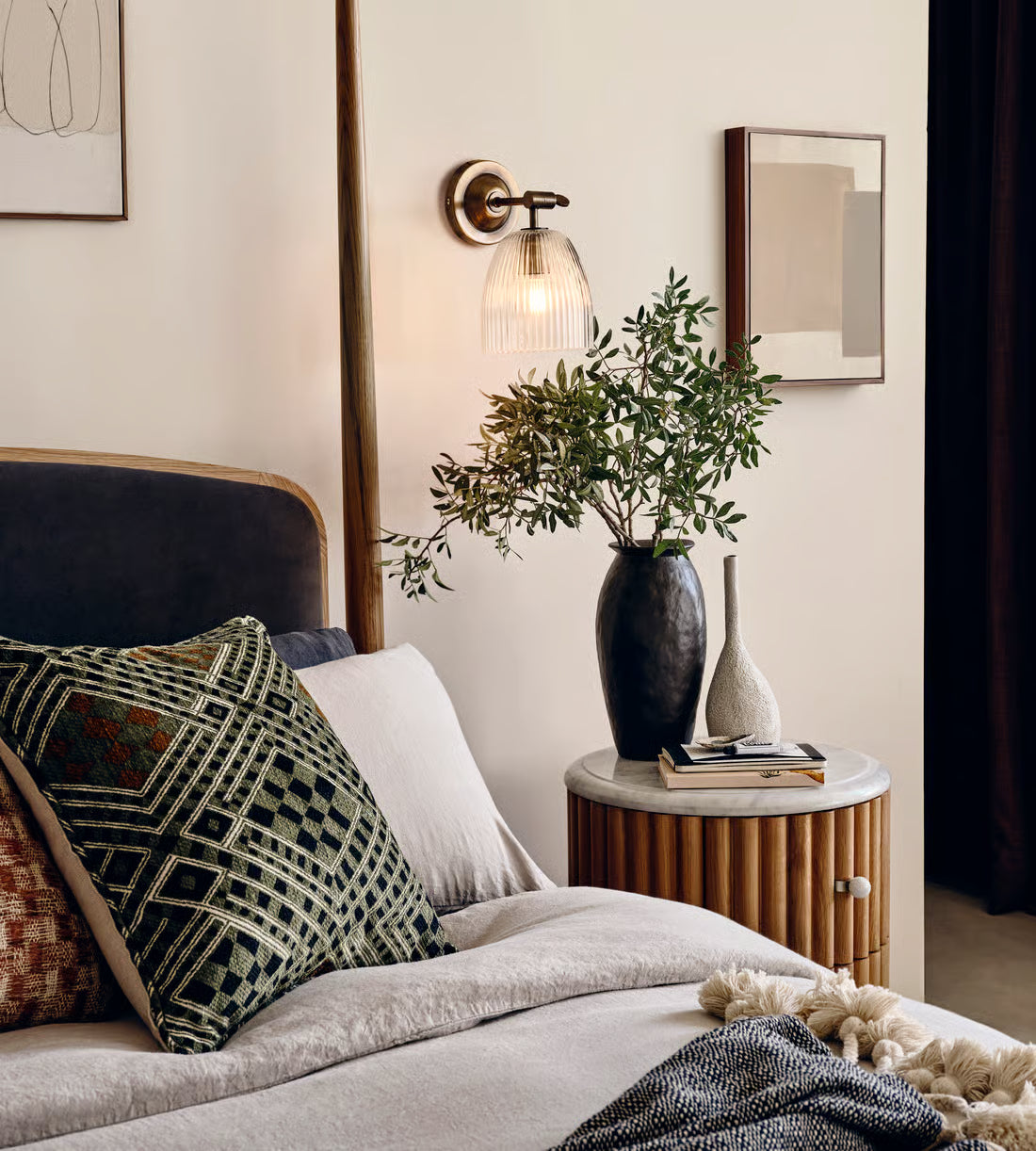 Industrial Brass Ribbed Glass Wall Lamp