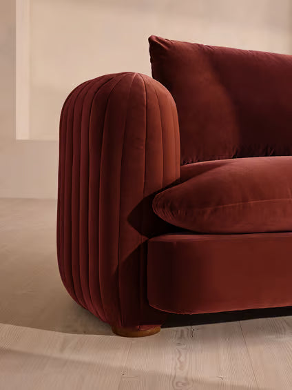 Rust Velvet Fluted Curved Loveseat Sofa