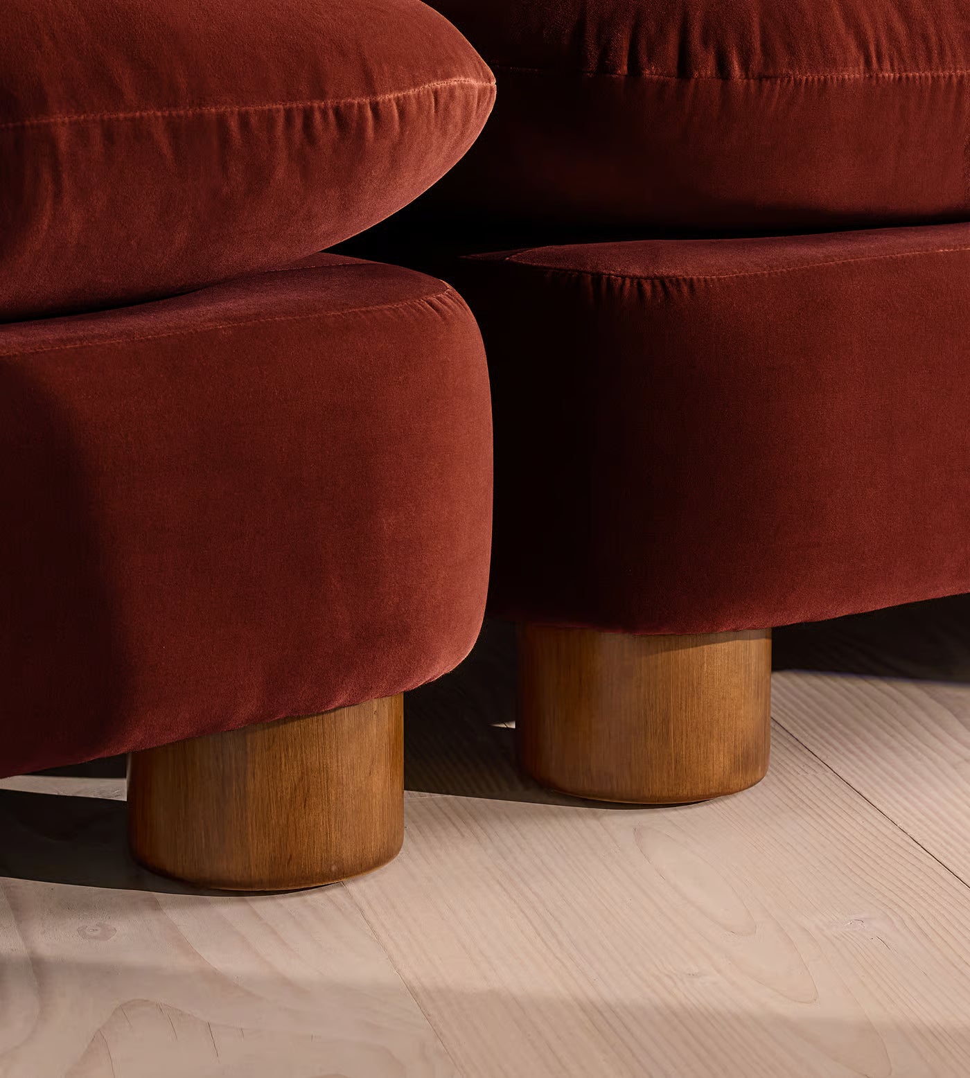 Rust Velvet Fluted Curved Loveseat Sofa