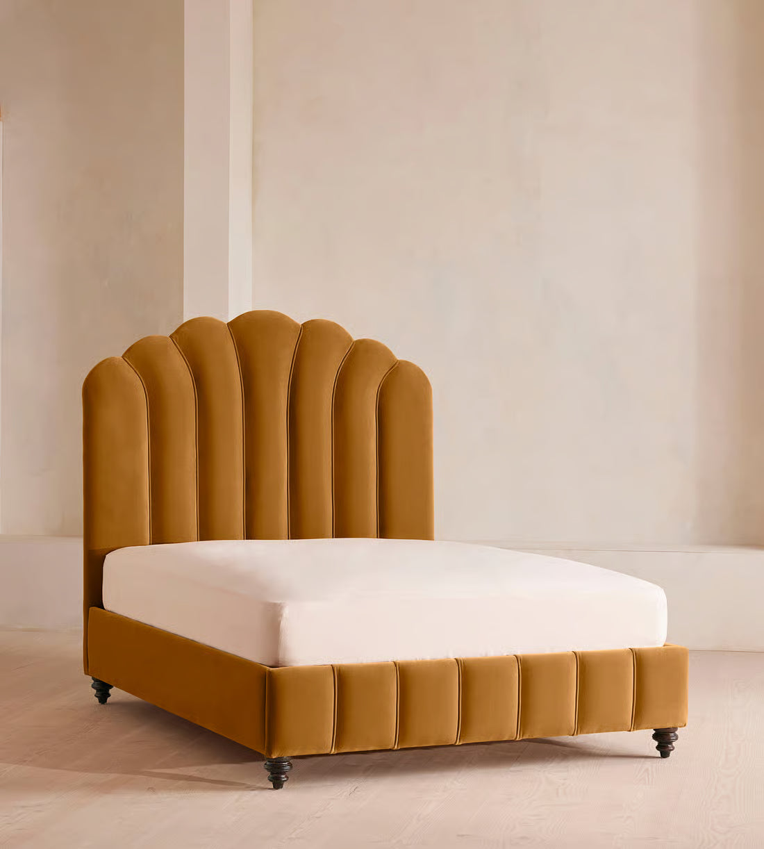 Scalloped Velvet Upholstered Bed