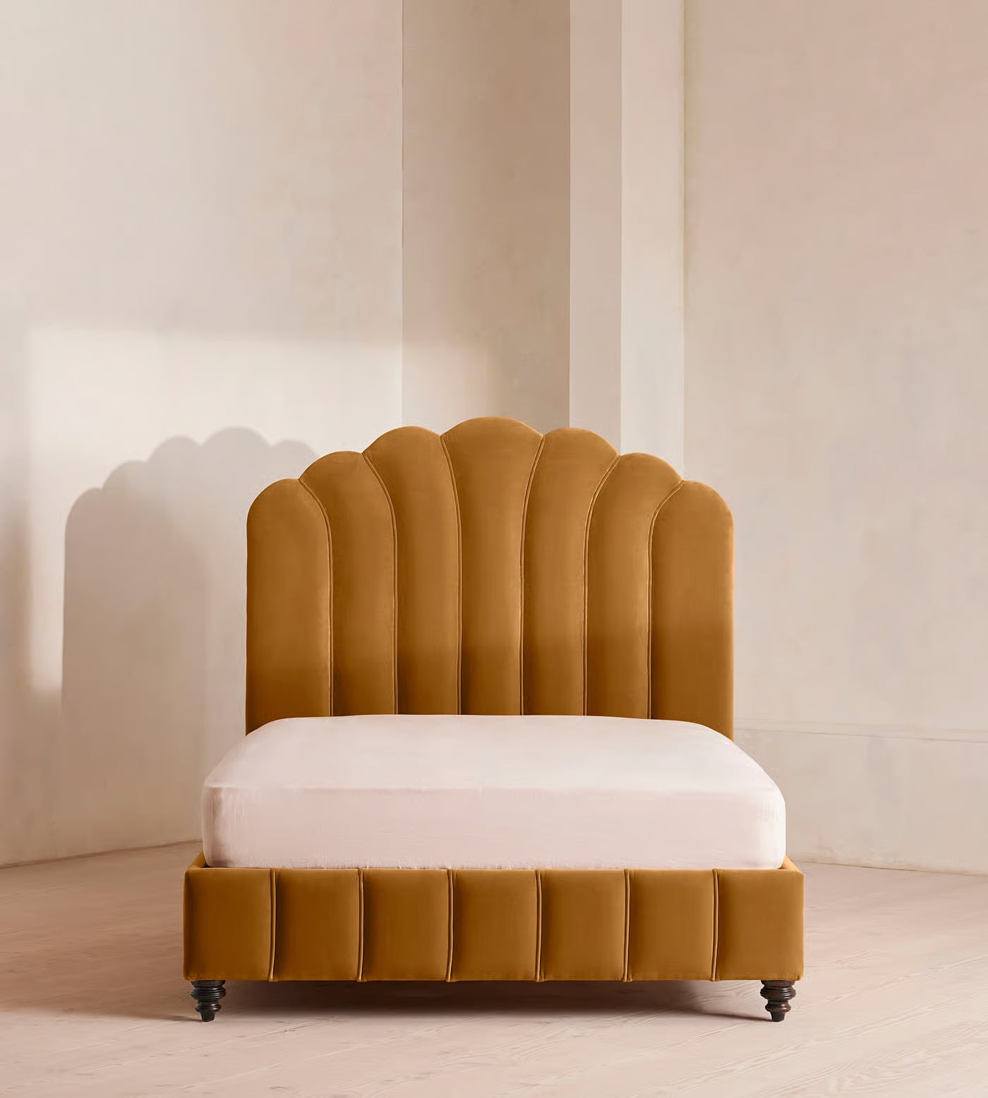 Scalloped Velvet Upholstered Bed