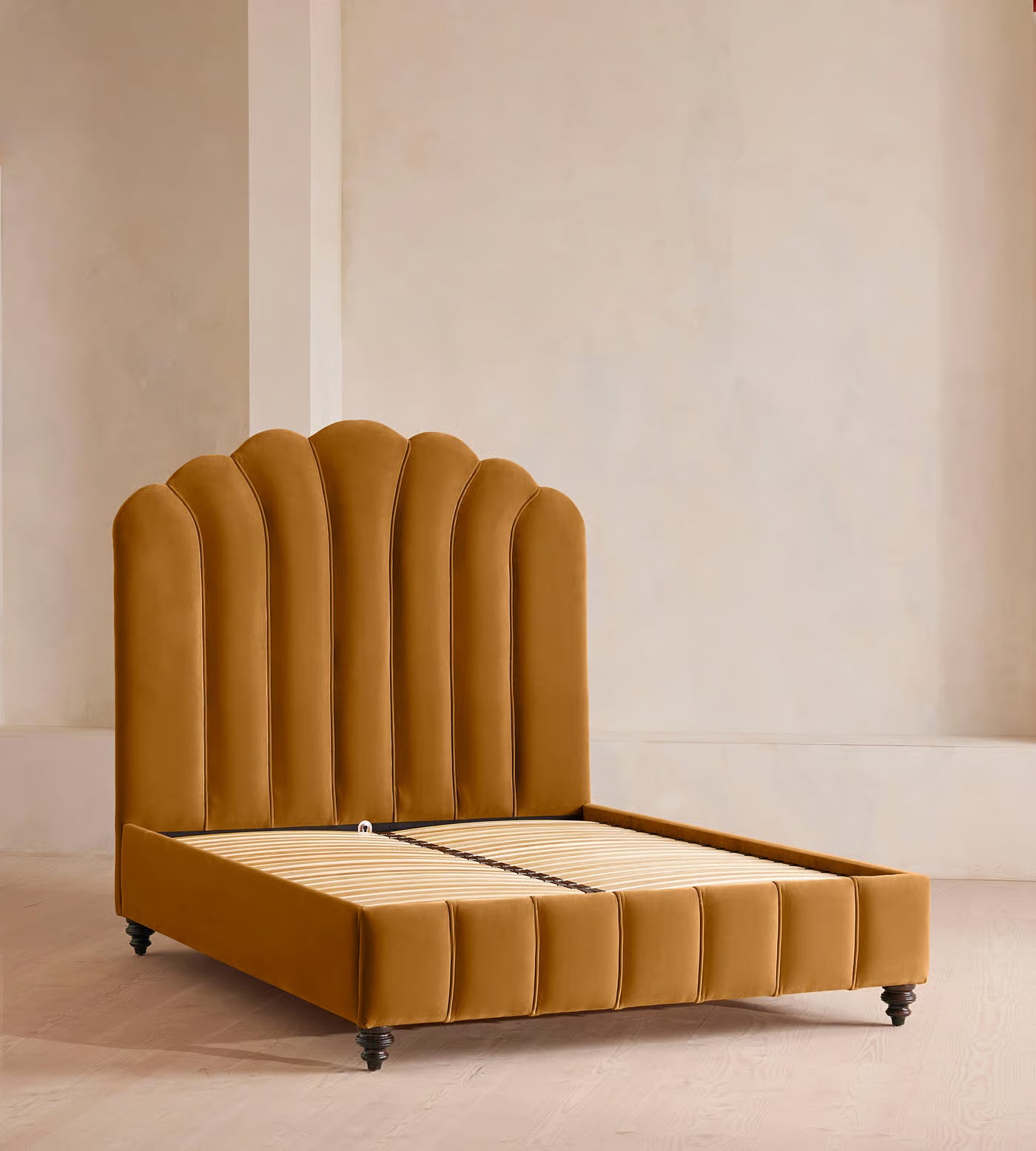 Scalloped Velvet Upholstered Bed