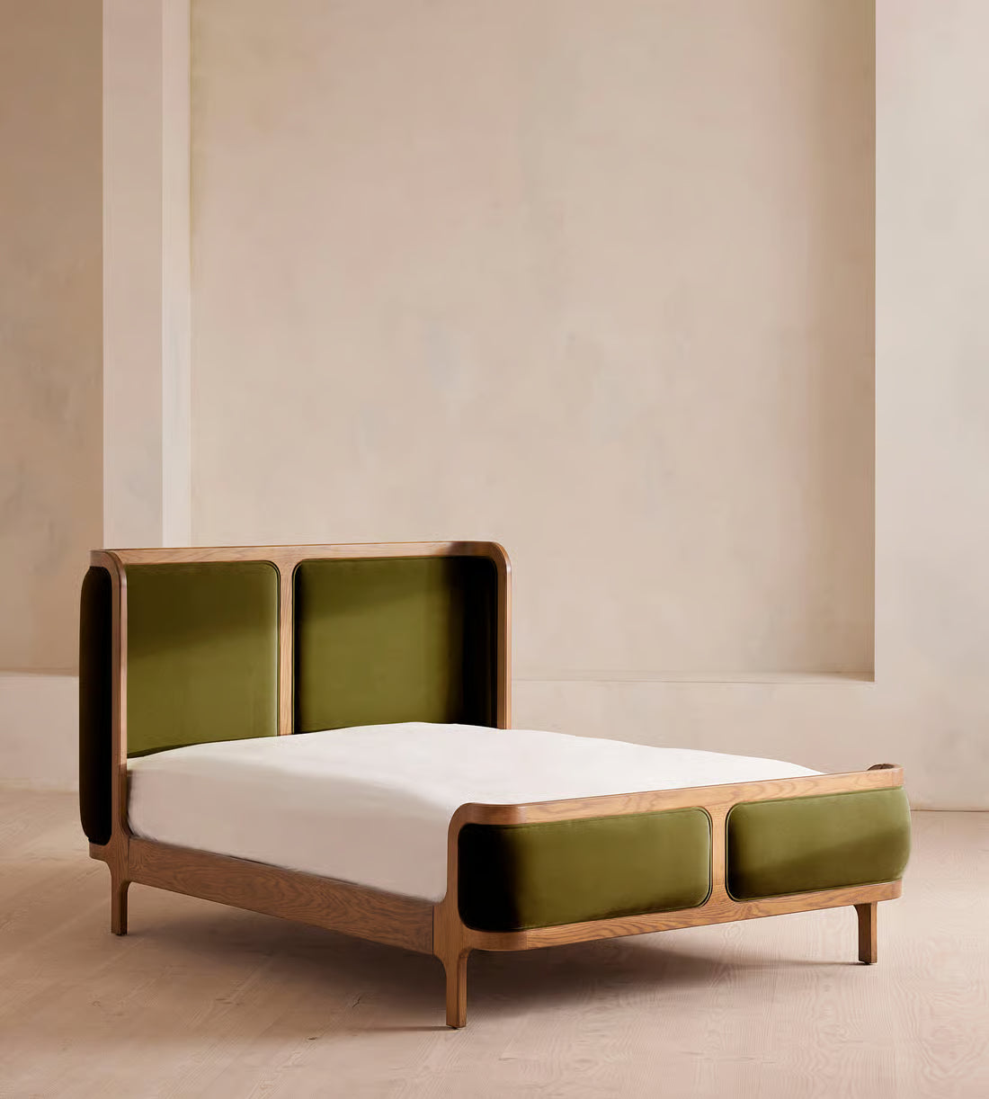 Mid-Century Olive Velvet Bed