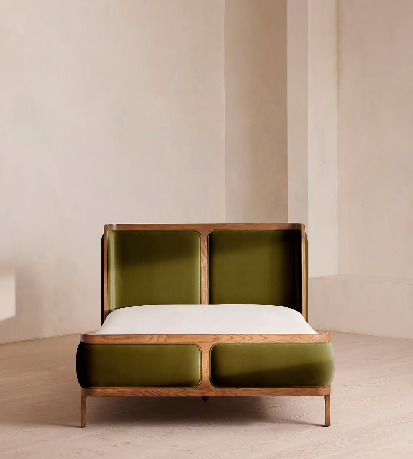 Mid-Century Olive Velvet Bed