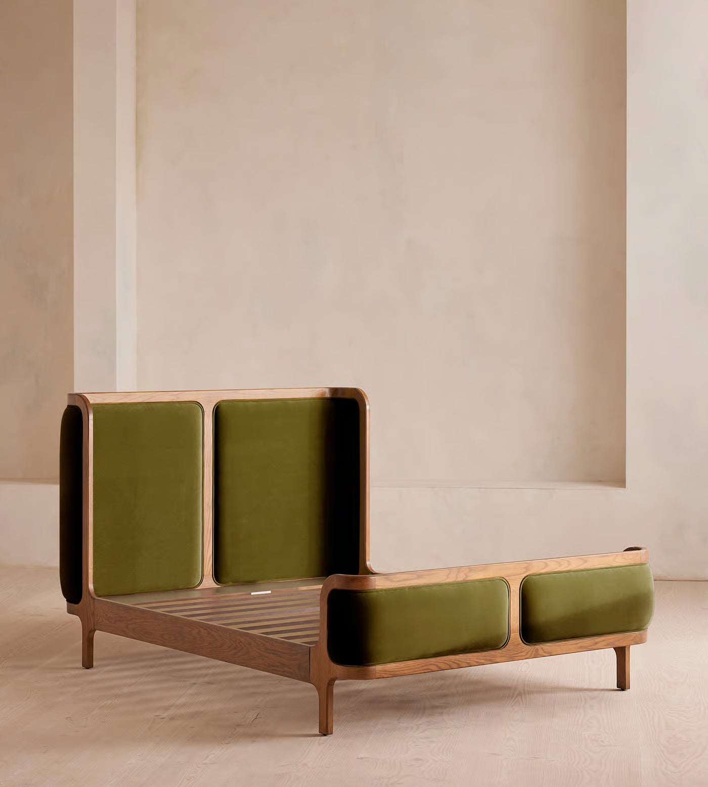 Mid-Century Olive Velvet Bed