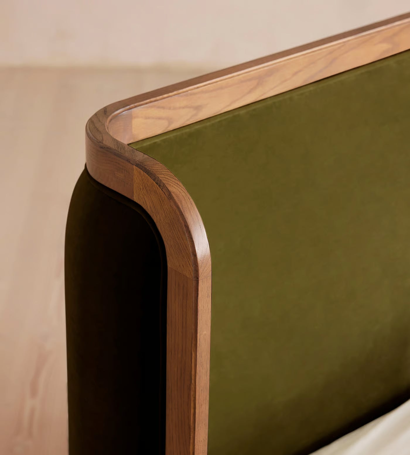 Mid-Century Olive Velvet Bed