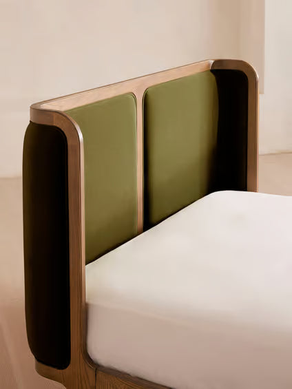 Mid-Century Olive Velvet Bed