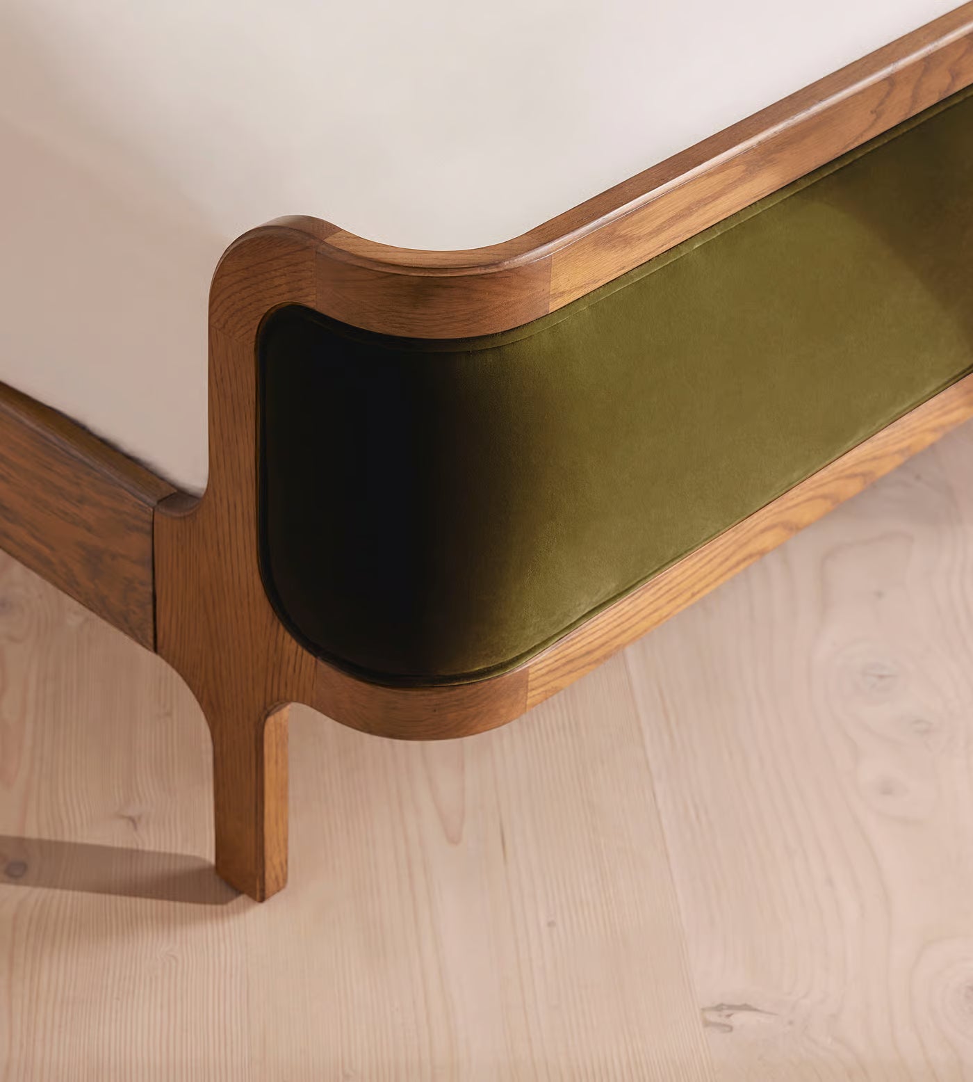 Mid-Century Olive Velvet Bed