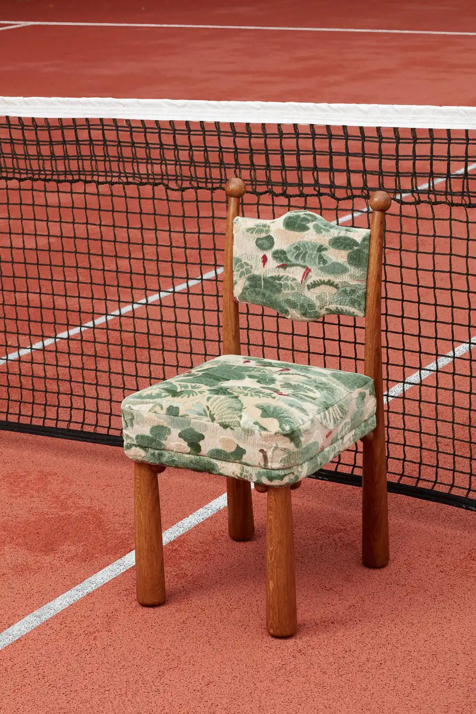 Arched Oak Chair with Floral Upholstery