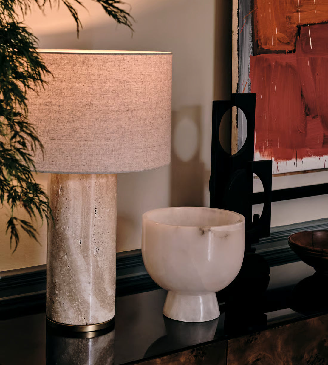 Modern Alabaster Cylinder Table Lamp