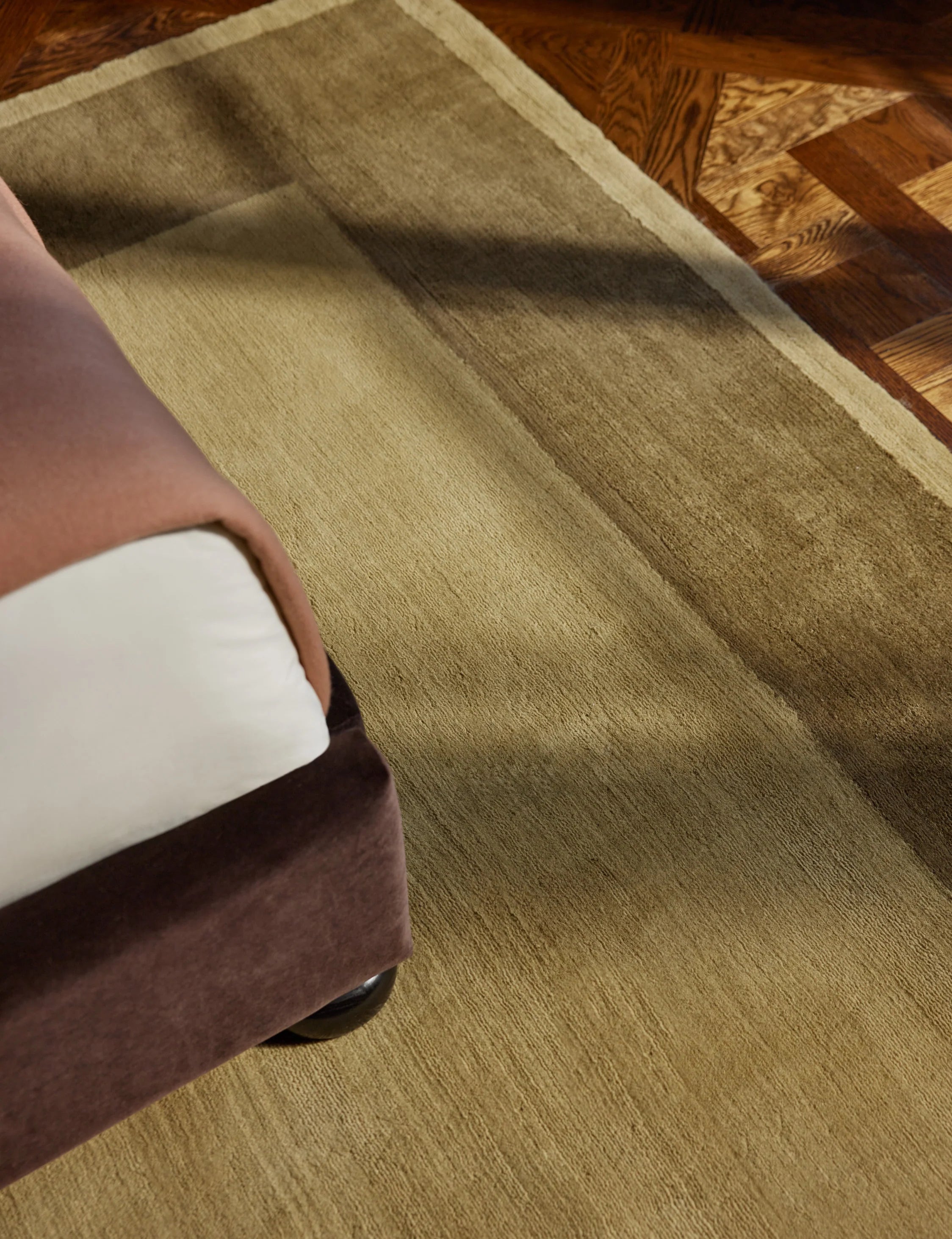 Olive Bordered Handloom Wool Rug