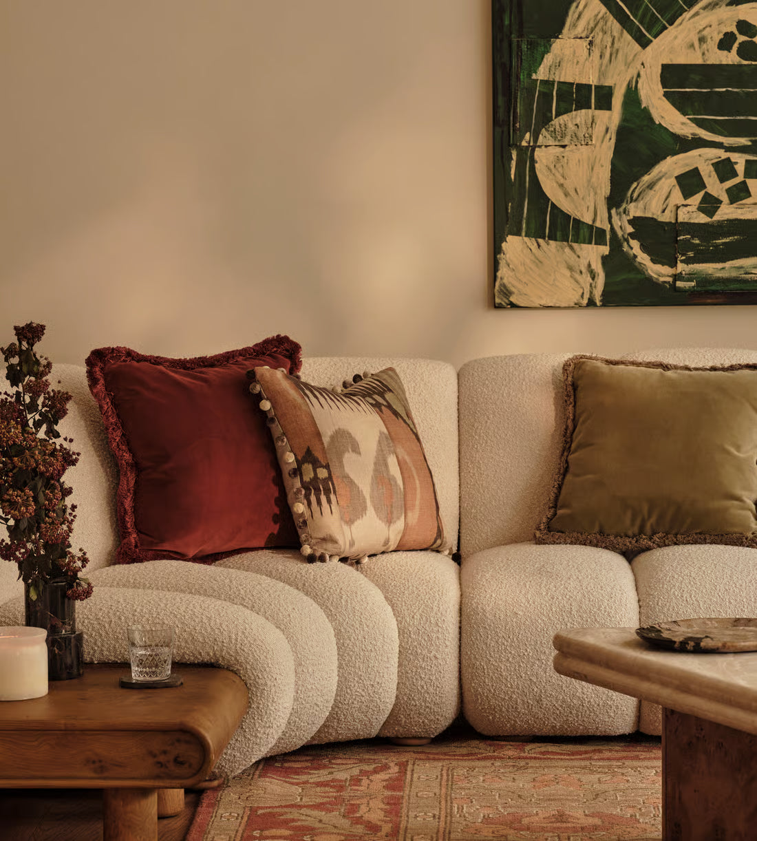 Ikat Print Pillow With Pom Fringe