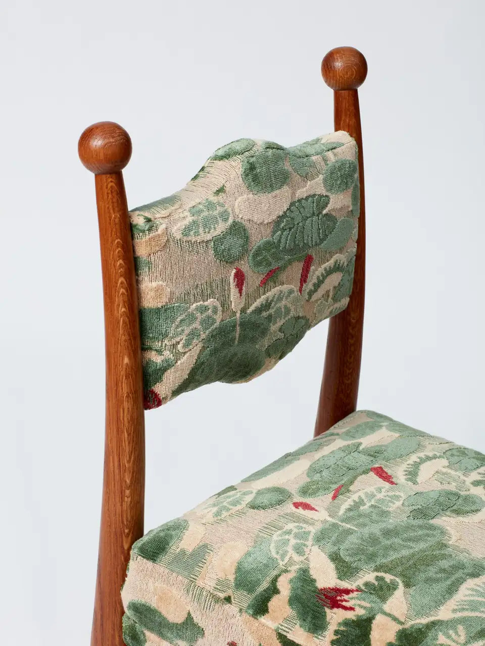 Arched Oak Chair with Floral Upholstery