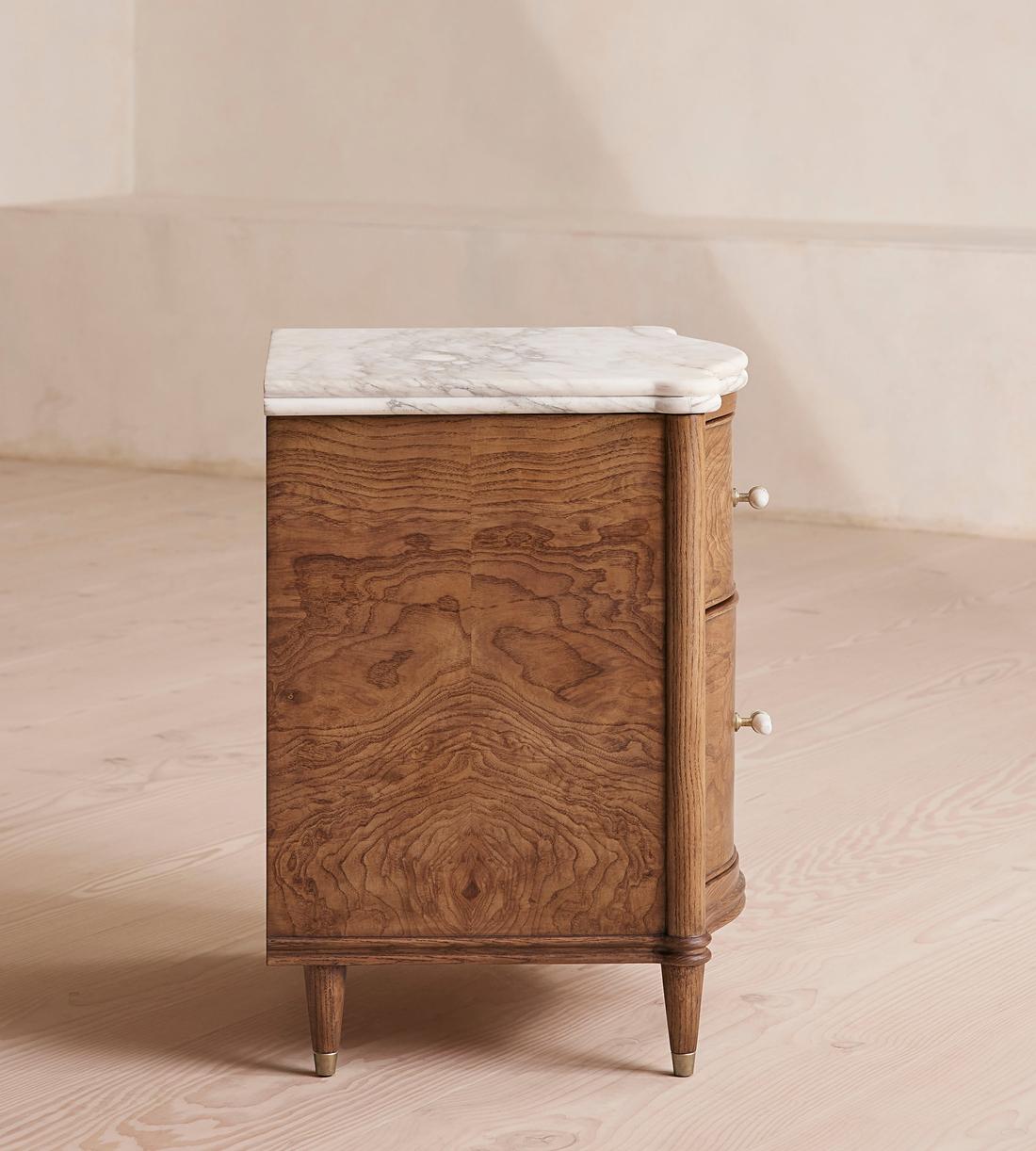 Elegant Curved Wood Stone Top Nightstand